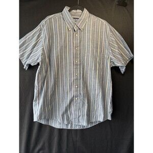 80s 90s Honors Men's Shirt Large Blue Green White Vertical Stripe Retro Vintage